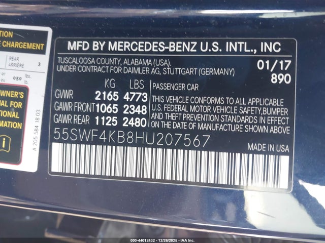 55SWF4KB8HU207567 Mercedes-Benz C 300 4matic