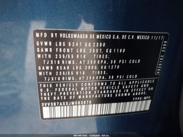 2018 VOLKSWAGEN TIGUAN 3VV3B7AXXJM083870 Photo 8