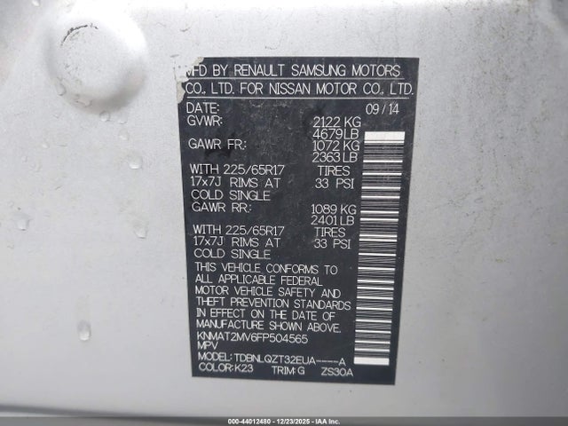 KNMAT2MV6FP504565 Nissan ROGUE SV