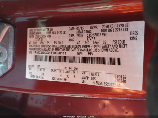 2015 FORD ESCAPE 1FMCU0GX1FUC58111 Photo 8