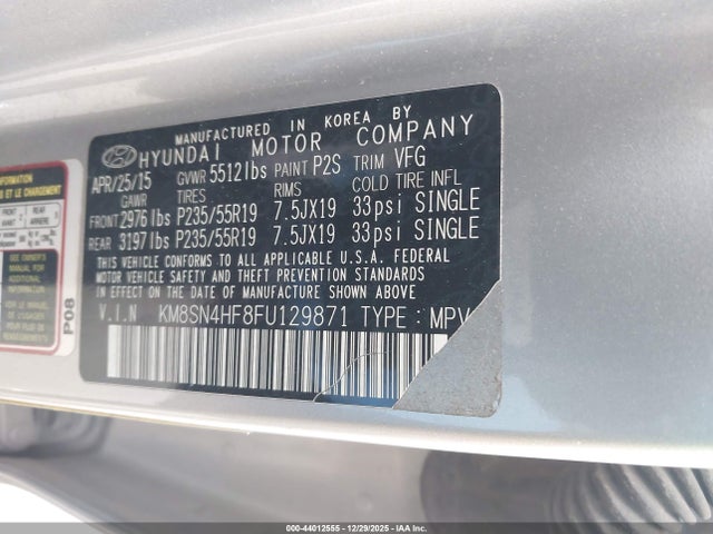 Hyundai Santa Fe Gls 2015 KM8SN4HF8FU129871 Image 9