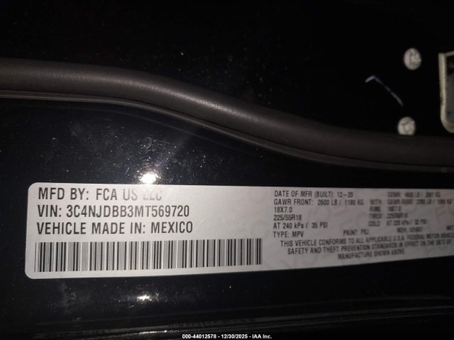 Aukcja sprzedaży 2021 Jeep Compass Altitude 4x4, vin: 3C4NJDBB3MT569720, numer aukcji: 44012578