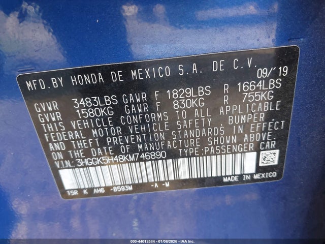 3HGGK5H48KM746890 Honda FIT LX