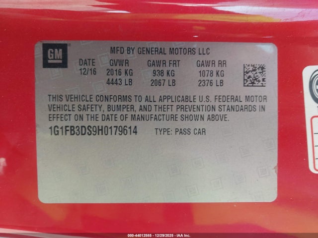 Chevrolet Camaro 1lt 2017 1G1FB3DS9H0179614 Image 9