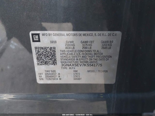 3GNAXSEV7KS541775 Chevrolet EQUINOX LS