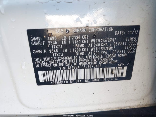 Subaru Outback 2.5i Premium 2018 4S4BSAFC6J3276186 Image 9