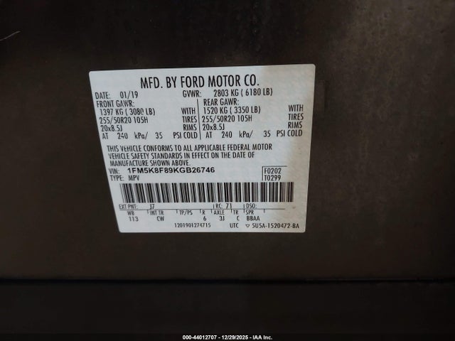 1FM5K8F89KGB26746 Ford Explorer Limited