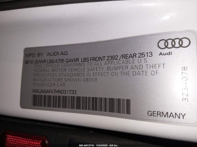 2017 AUDI A4 WAUANAF47HN031733 Photo 8