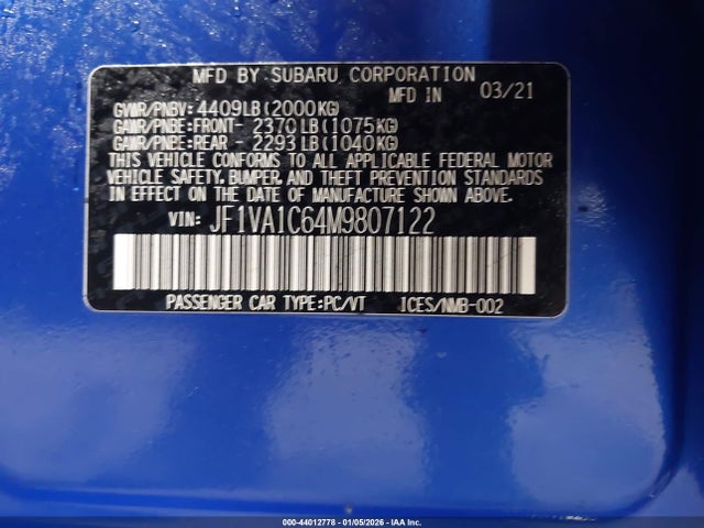 2021 SUBARU WRX JF1VA1C64M9807122 Photo 8