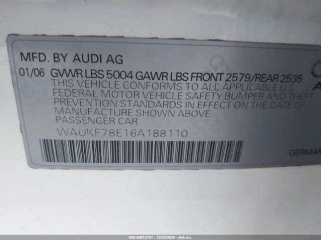 2006 AUDI A4 WAUKF78E16A188110 Photo 8