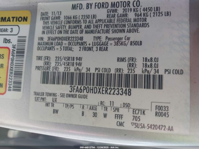 2014 FORD FUSION 3FA6P0HDXER223348 Photo 8