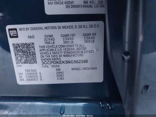 3GCPDKEK5NG562388 Chevrolet Silverado 1500 4wd Short Bed Lt With 2fl