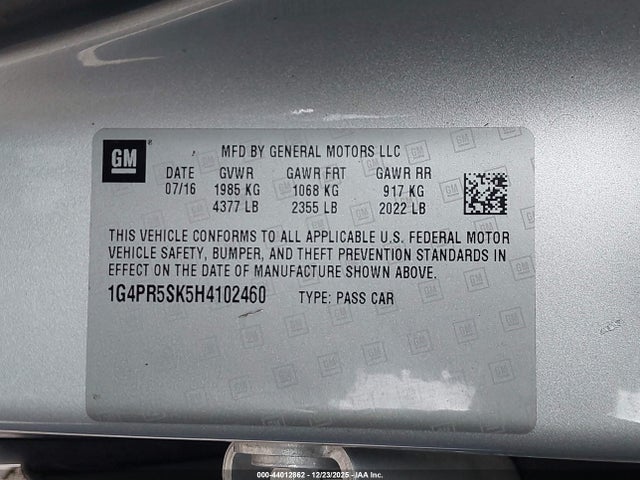 Продажа на аукционе авто 2017 Buick Verano Sport Touring, vin: 1G4PR5SK5H4102460, номер лота: 44012862
