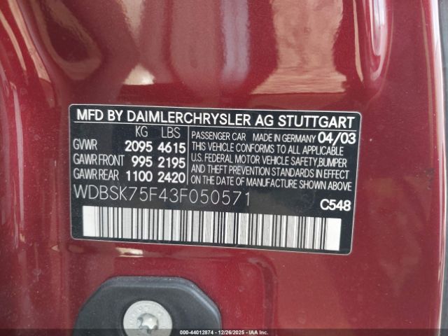 2003 MERCEDES-BENZ SL 500 WDBSK75F43F050571 Photo 8