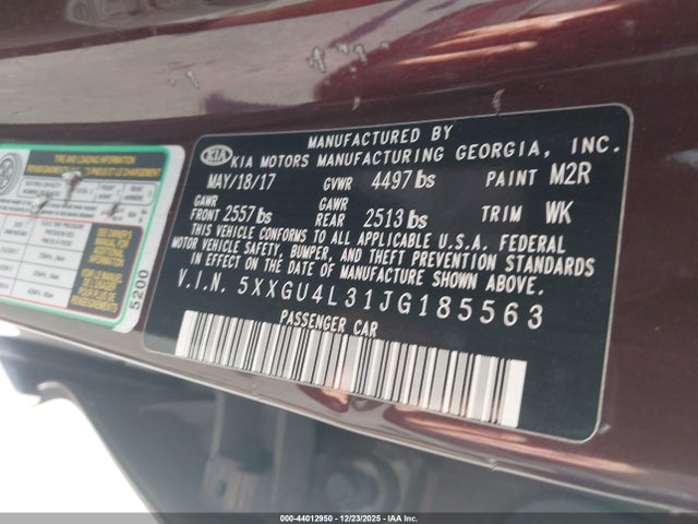 2018 Kia Optima Ex მანქანა იყიდება აუქციონზე, vin: 5XXGU4L31JG185563, აუქციონის ნომერი: 44012950