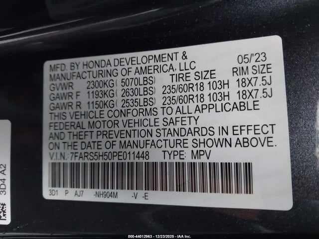 7FARS5H50PE011448 Honda Cr-v Hybrid Sport