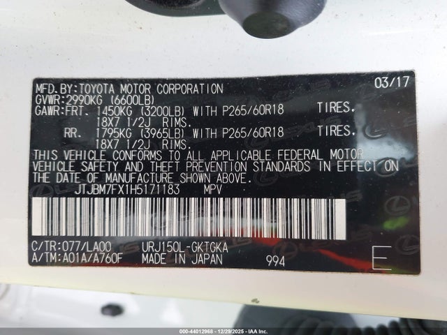 JTJBM7FX1H5171183 Lexus GX 460