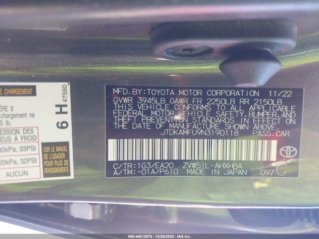 JTDKAMFU9N3190118 Toyota PRIUS XLE