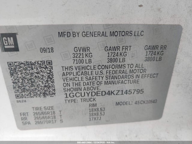 1GCUYDED4KZ145795 Chevrolet Silverado 1500 Lt