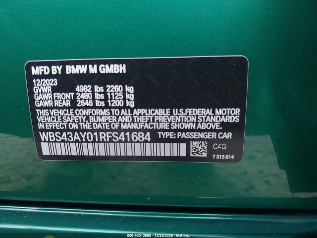 44012995 :رقم المزاد ، WBS43AY01RFS41684 vin ، 2024 Bmw M3 Competition Xdrive مزاد بيع