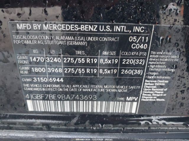 2011 MERCEDES-BENZ GL 450 4JGBF7BE9BA743693 Photo 8