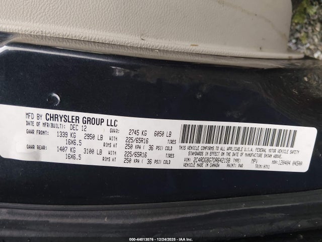 44013076 :رقم المزاد ، 2C4RDGBG7DR642158 vin ، 2013 Dodge Grand Caravan Se مزاد بيع