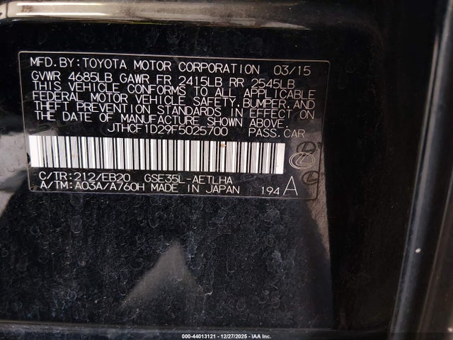 Lexus IS 250 2015 JTHCF1D29F5025700 Image 9
