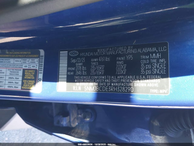 2024 Hyundai Tucson Sel მანქანა იყიდება აუქციონზე, vin: 5NMJBCDE3RH328290, აუქციონის ნომერი: 44013136