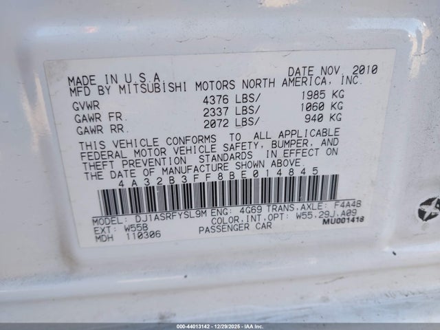 2011 MITSUBISHI GALANT 4A32B3FF8BE014845 Photo 8