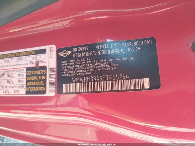 2005 MINI COOPER S WMWRH33495TK55264 Photo 8