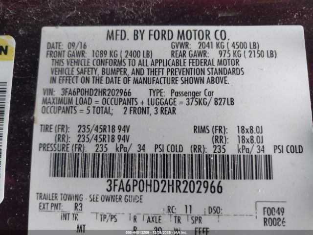 2017 FORD FUSION 3FA6P0HD2HR202966 Photo 8