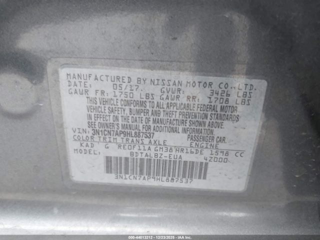 2017 NISSAN VERSA 3N1CN7AP9HL887537 Photo 8