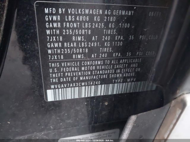 2012 VOLKSWAGEN TIGUAN WVGAV7AX3CW514240 Photo 8