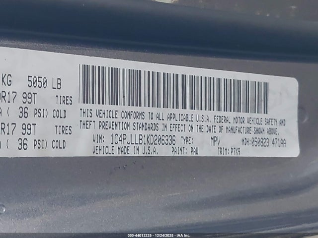 1C4PJLLB1KD206336 Jeep Cherokee Latitude Plus Fwd