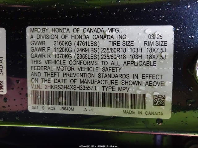 2HKRS3H4XSH335573 Honda Cr-v Ex 2wd