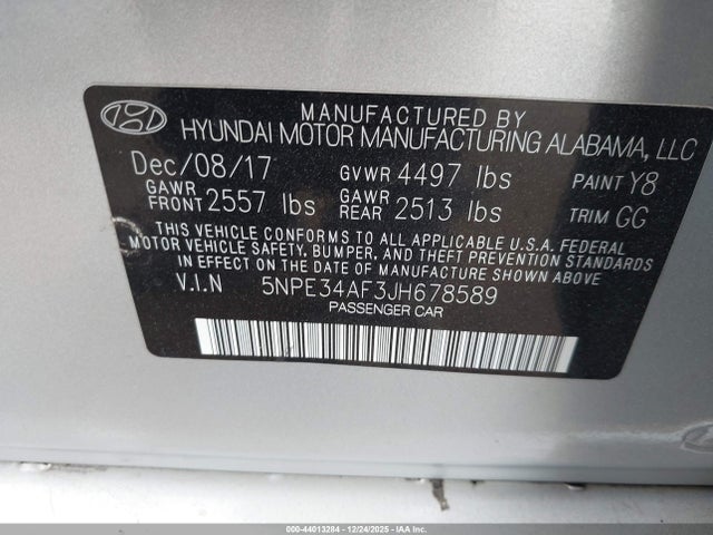 Aukcja sprzedaży 2018 Hyundai Sonata Limited, vin: 5NPE34AF3JH678589, numer aukcji: 44013284