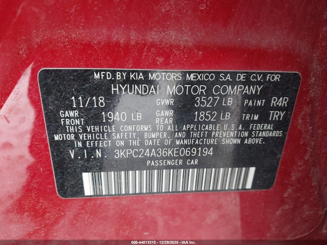 Aukcja sprzedaży 2019 Hyundai Accent Se, vin: 3KPC24A36KE069194, numer aukcji: 44013310