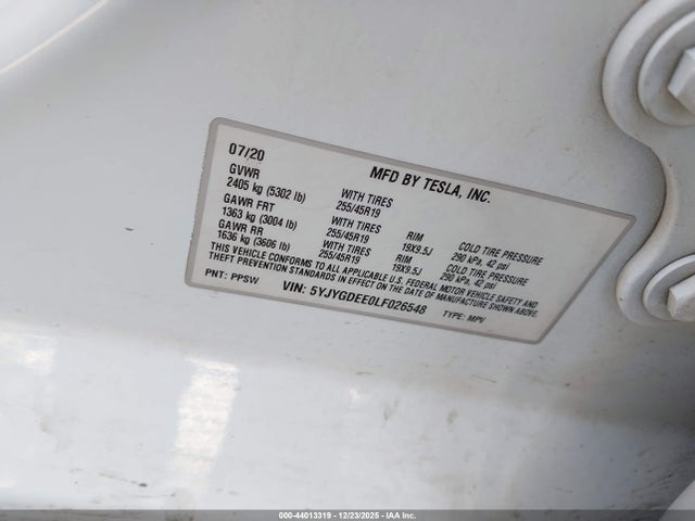 2020 TESLA MODEL Y 5YJYGDEE0LF026548 Photo 8