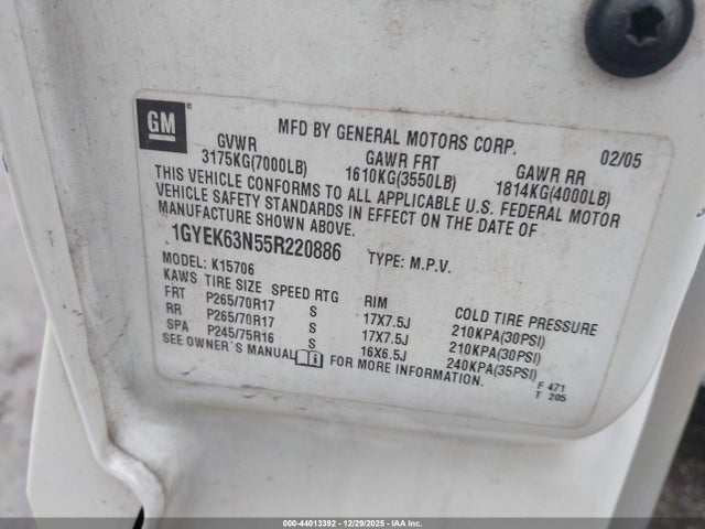 2005 CADILLAC ESCALADE 1GYEK63N55R220886 Photo 8