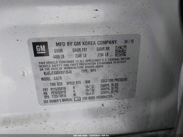 Aukcja sprzedaży 2019 Buick Encore Awd Preferred, vin: KL4CJESB5KB913540, numer aukcji: 44013400