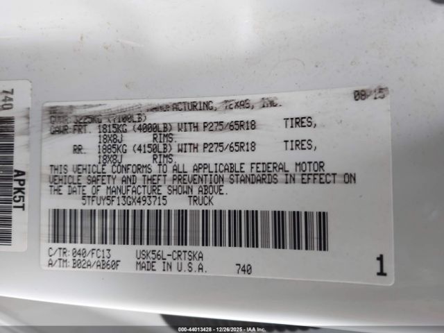 2016 TOYOTA TUNDRA 5TFUY5F13GX493715 Photo 8