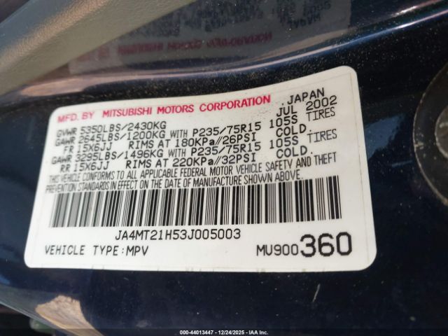 2003 MITSUBISHI MONTERO SPORT JA4MT21H53J005003 Photo 8