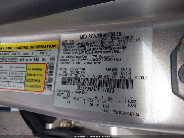 2013 FORD FUSION 3FA6P0H74DR197080 Photo 8