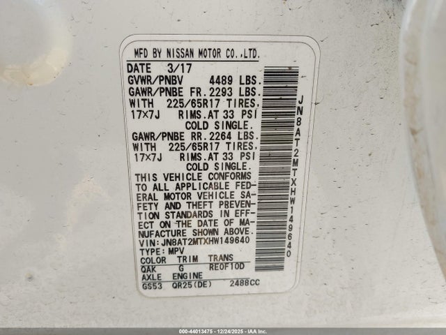 JN8AT2MTXHW149640 Nissan ROGUE S