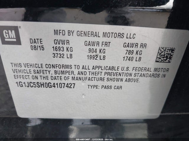 1G1JC5SH0G4107427 Chevrolet Sonic Lt Auto
