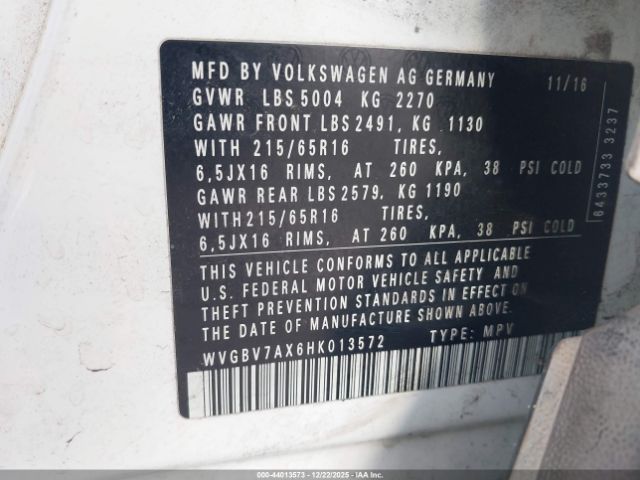 2017 VOLKSWAGEN TIGUAN WVGBV7AX6HK013572 Photo 8