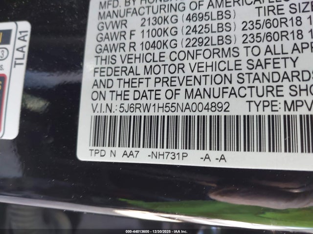 5J6RW1H55NA004892 Honda Cr-v 2wd Ex