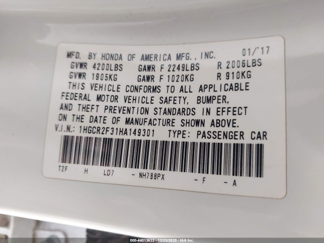 1HGCR2F31HA149301 Honda ACCORD LX