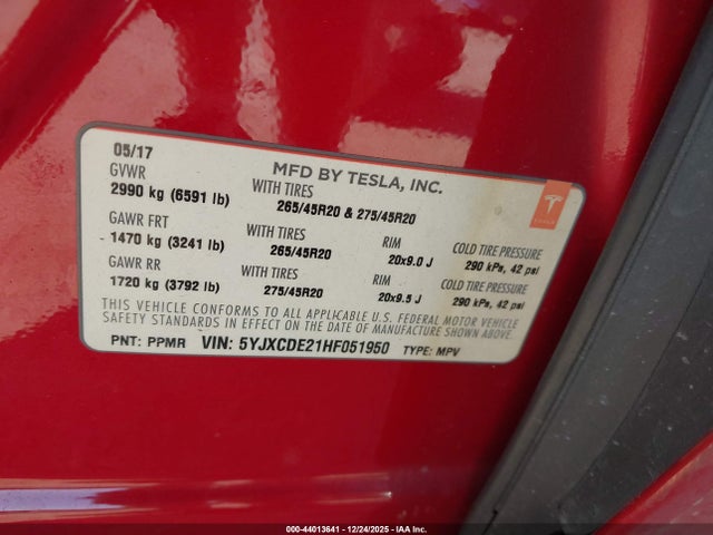 5YJXCDE21HF051950 Tesla Model X 100d/75d/90d