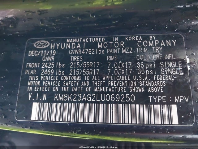 2020 Hyundai Kona Electric Sel მანქანა იყიდება აუქციონზე, vin: KM8K23AG2LU069250, აუქციონის ნომერი: 44013676